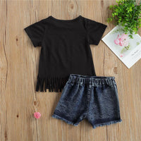 Toddler Girl Letter Print T-Shirt & Ripped Shorts Children's Clothing - PrettyKid