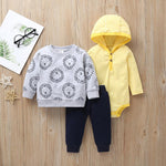 Cute 3-piece Hooded Bodysuit, Animal Sweatshirt and Pants Set Wholesale children's clothing - PrettyKid