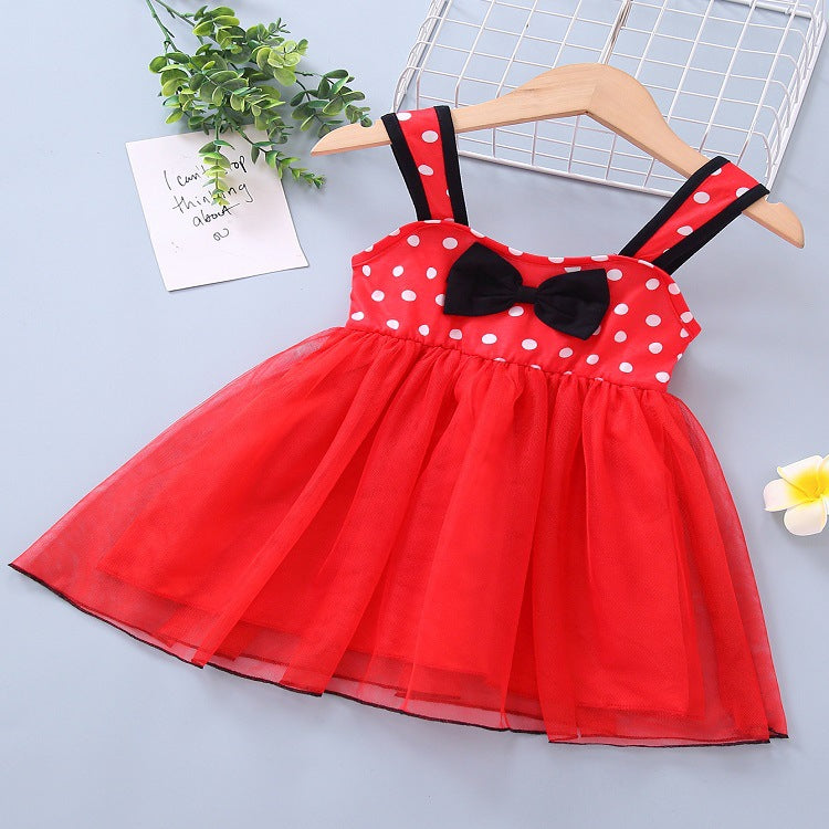 3-7Y Toddler Girls Polka Dots Bow Mesh Cami Dresses Wholesale Girls Fashion Clothes - PrettyKid