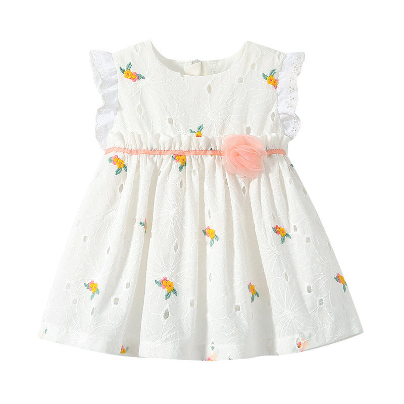 9months-4years Baby Girl Summer Dress Cute Pastoral Flying Sleeves Fresh Embroidery Wholesale Baby Clothes In Bulk - PrettyKid