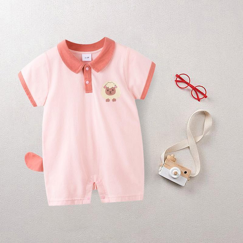 Baby Cartoon Sheep Pattern Lapel Bodysuit - PrettyKid