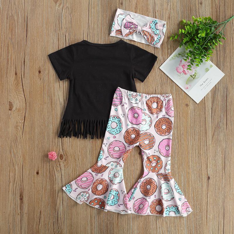 Toddler Girl Letter T-shirt & Printed Pants & Headhand Wholesale Children's Clothing - PrettyKid