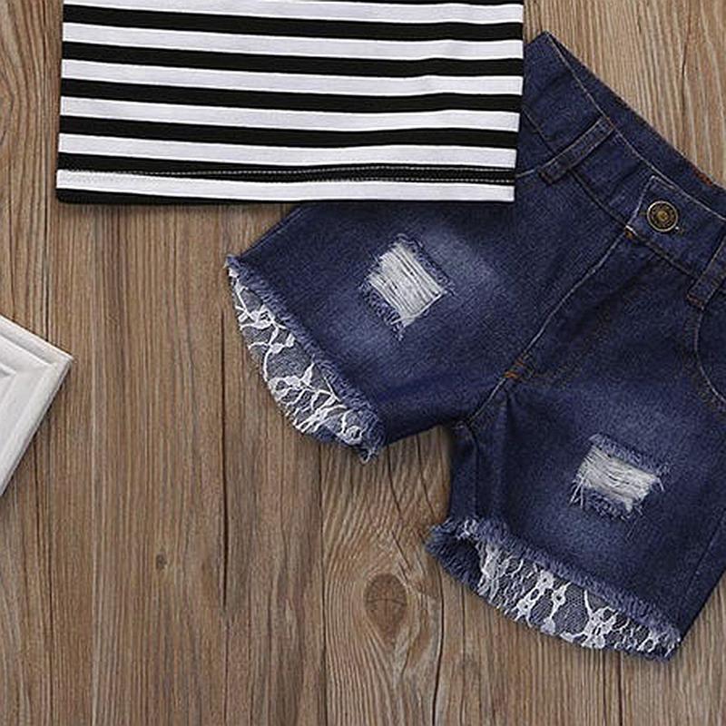 Grow Girl Striped T-shirt & Denim Shorts - PrettyKid