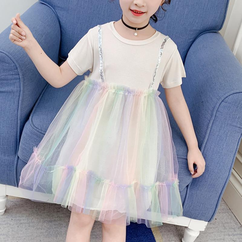 Girl Gradient Color Mesh Hem Dress - PrettyKid