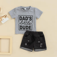 9M-4Y Toddler Boy Outfit Sets Dad's Little Dude Print T-Shirts & Denim Shorts Wholesale Boys Clothing - PrettyKid