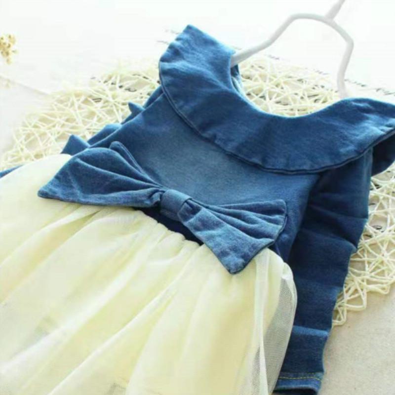 Denim Sleeveless Mesh Dress Wholesale Children's Clothing - PrettyKid