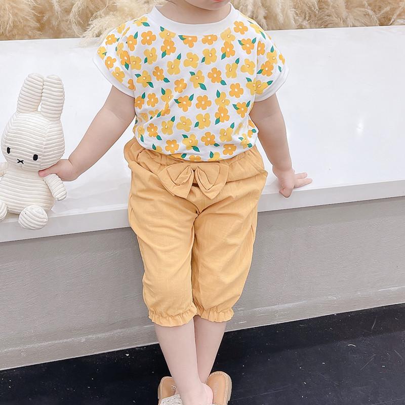 Toddler Girl Floral Print Top & Bowknot Pants - PrettyKid