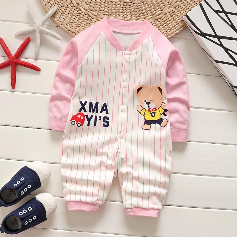 Cute Stripes Letter Bear Splice Jumpsuit Wholesale children's clothing - PrettyKid