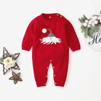 Christmas Hat Embroidery Knit Piece Long Sleeve jumpsuit for Baby - PrettyKid