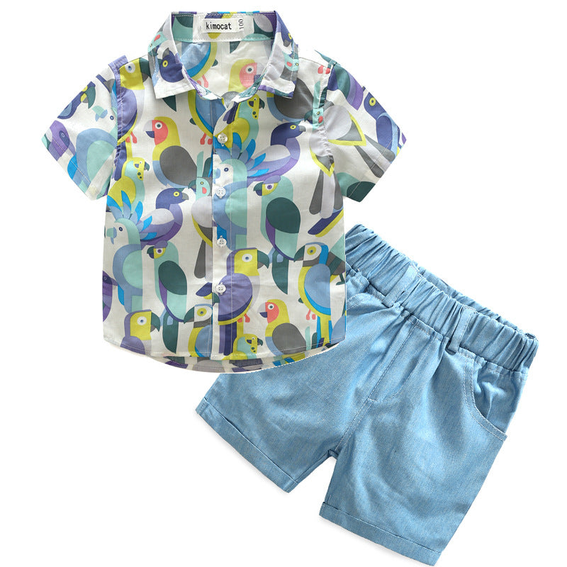 2-7Y Toddler Boys Sets Bird Print Beach Shirts & Shorts Boy Clothing Wholesale - PrettyKid