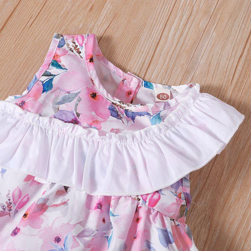 Toddler Girl Ruffle Trim Sleeveless Floral Top & Shorts - PrettyKid