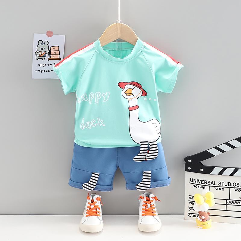 Toddler Boy Duck Print T-shirt & Shorts Wholesale Children's Clothing - PrettyKid