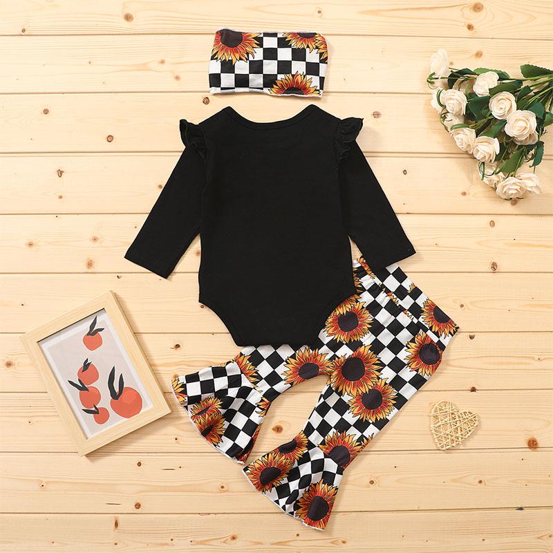 3-piece Letter Pattern Bodysuit & Pants & Headband for Baby Girl - PrettyKid