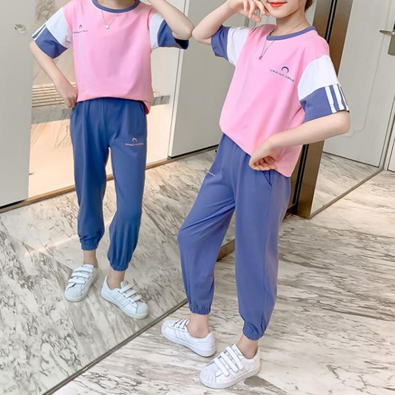 2-piece Casual Color-block T-shirt and Pants Sets - PrettyKid