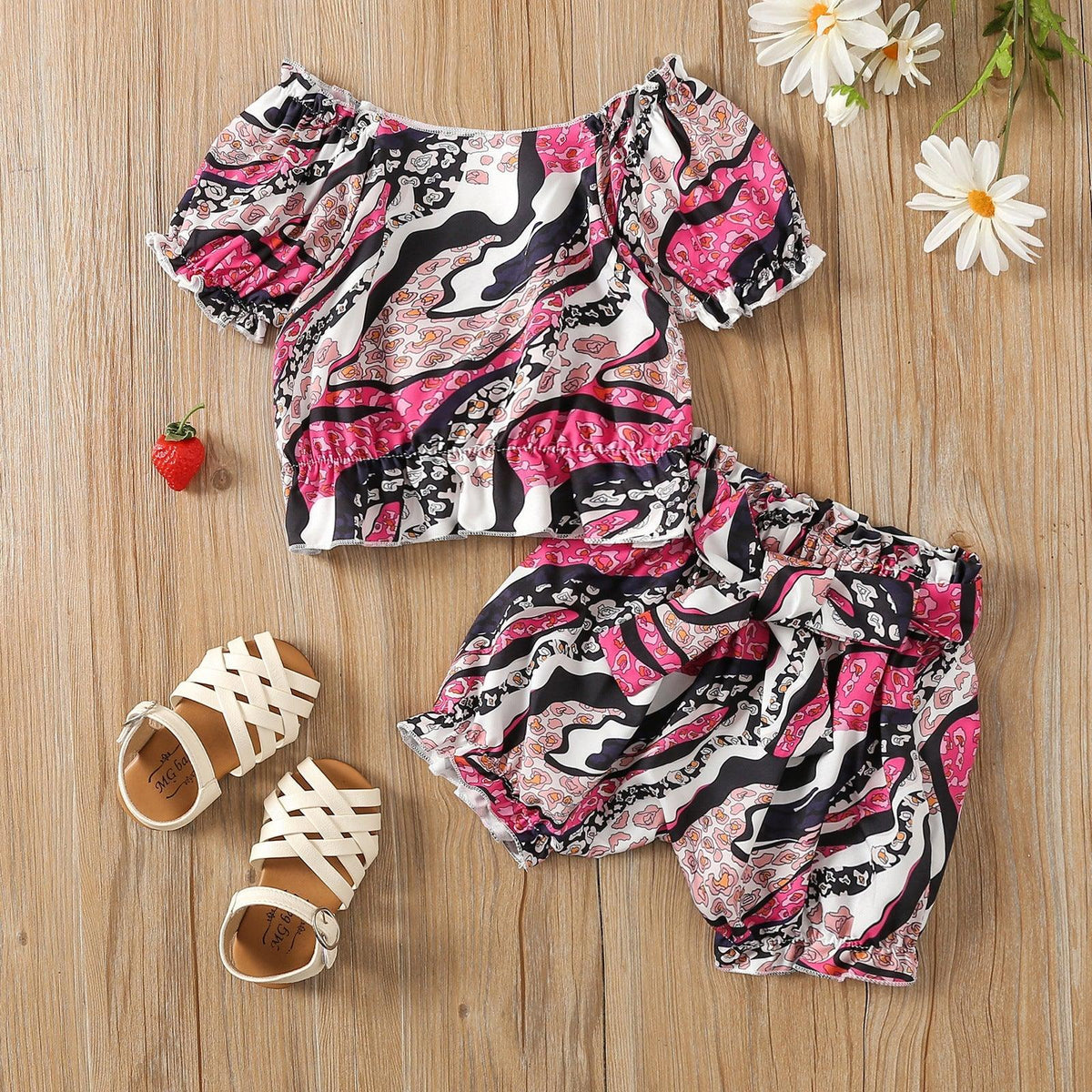 9months-4years Baby Toddler Girl Sets Wholesale Girls Summer Suit Rainbow Print Two-Piece Set - PrettyKid