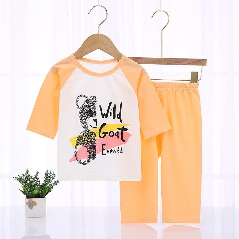 Toddler Boy Cartoon Bear Pattern Letter Print Pajama Top & Capri Pants - PrettyKid