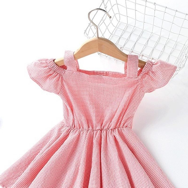 Toddler Girl Summer Flying Sleeve Plaid Princess Dress Wholesale Children's Clothing - PrettyKid