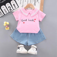 Toddler Girl Letter T-shirt & Solid Color Shorts Wholesale Children's Clothing - PrettyKid