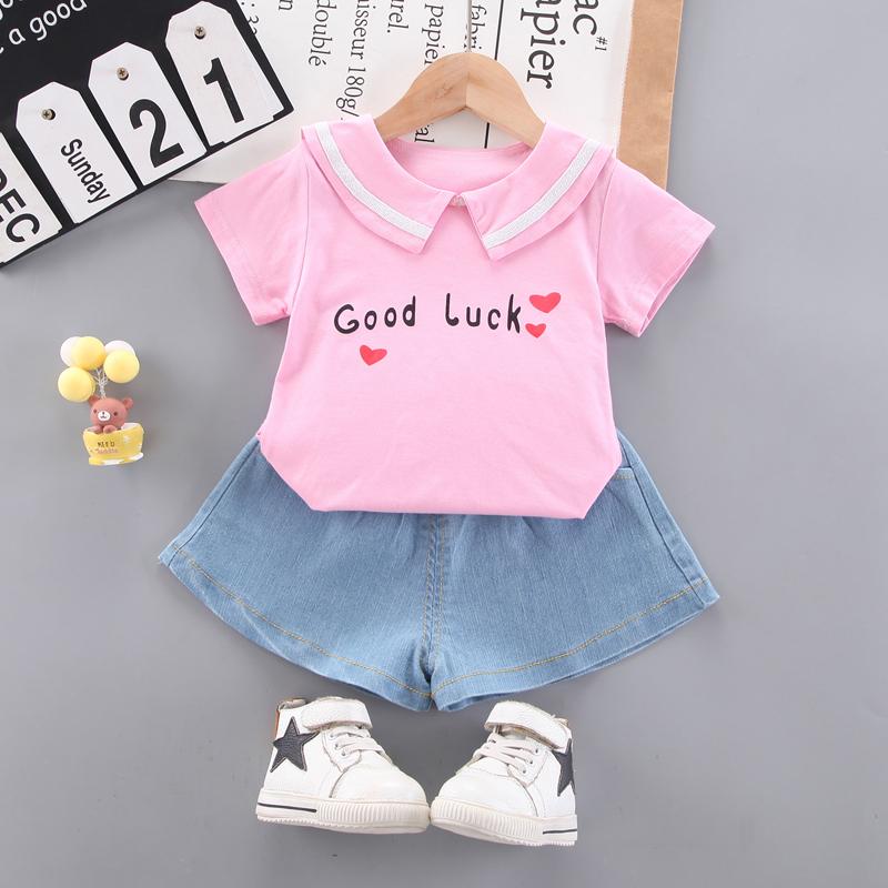 Toddler Girl Letter T-shirt & Solid Color Shorts Wholesale Children's Clothing - PrettyKid