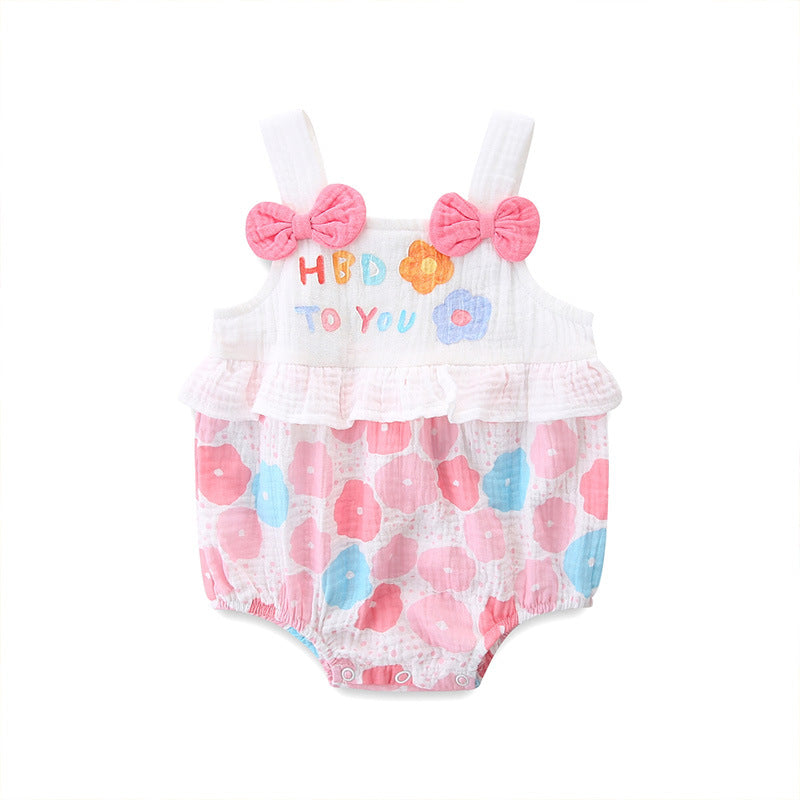 0-18M Thin Sleeveless Sling Bow Triangle Baby Girl Jumpsuit Wholesale Baby Clothes - PrettyKid