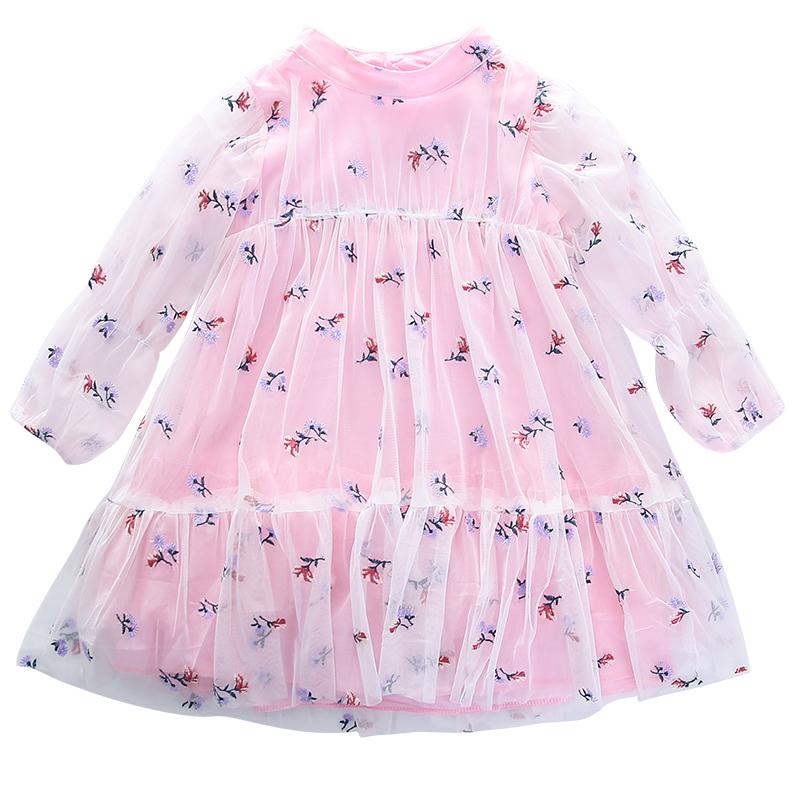 trendy children's clothes wholesale Kid Girl Plant Print Mesh Dress - PrettyKid