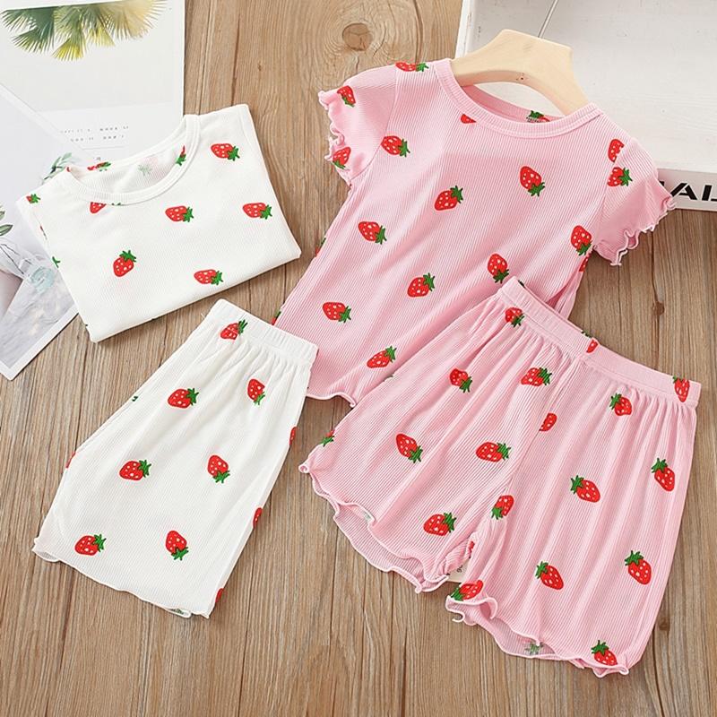Toddler Girl Strawberry Pattern Summer T-shirt & Shorts Wholesale Children's Clothing - PrettyKid