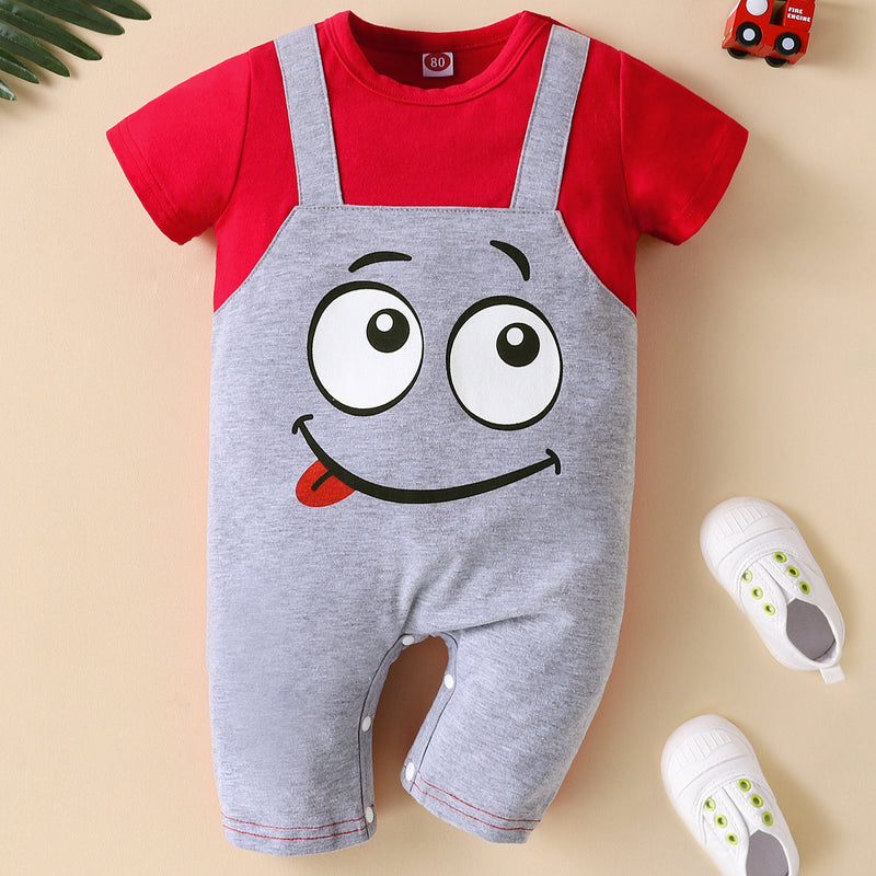 0-18M Baby Fake Two-Pieces Adorable Cartoon Short-Sleeve Jumpsuit Wholesale Baby Clothes In Bulk - PrettyKid