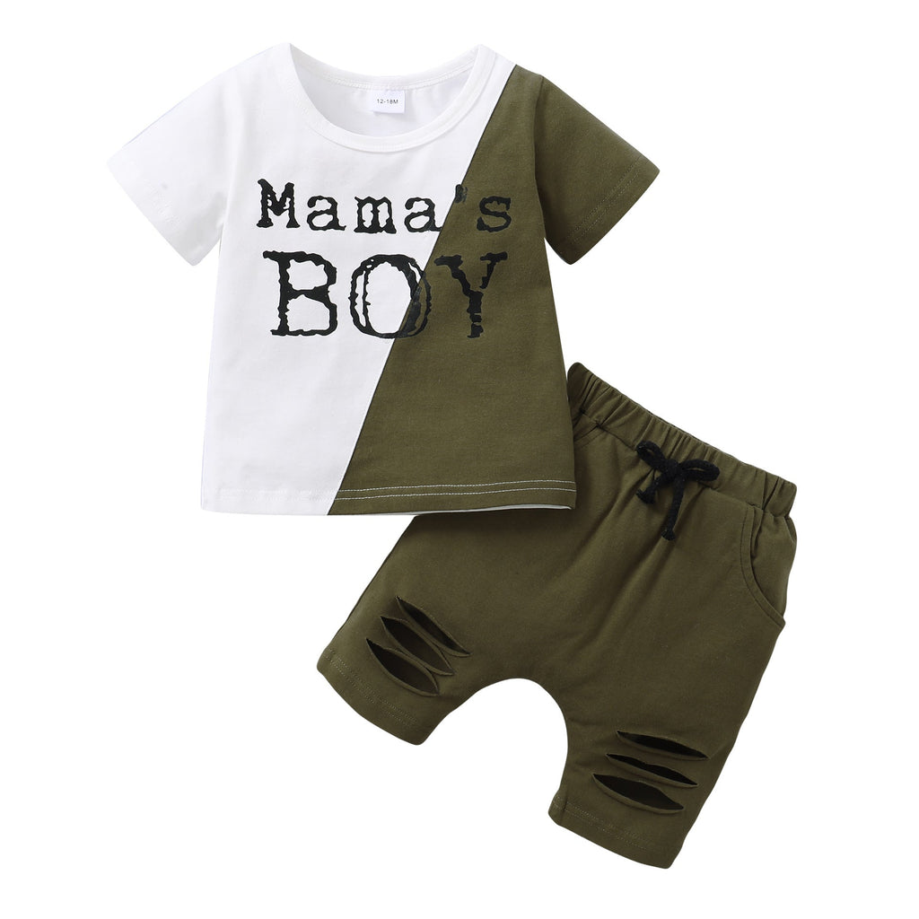 18M-5Y Toddler Boys Sets MAMA'S BOY Colorblock T-Shirts & Shorts Wholesale Boys Boutique Clothing - PrettyKid