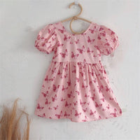 little girl wholesale boutique clothing Toddler Girl Butterfly Print Puff Sleeves Dress - PrettyKid