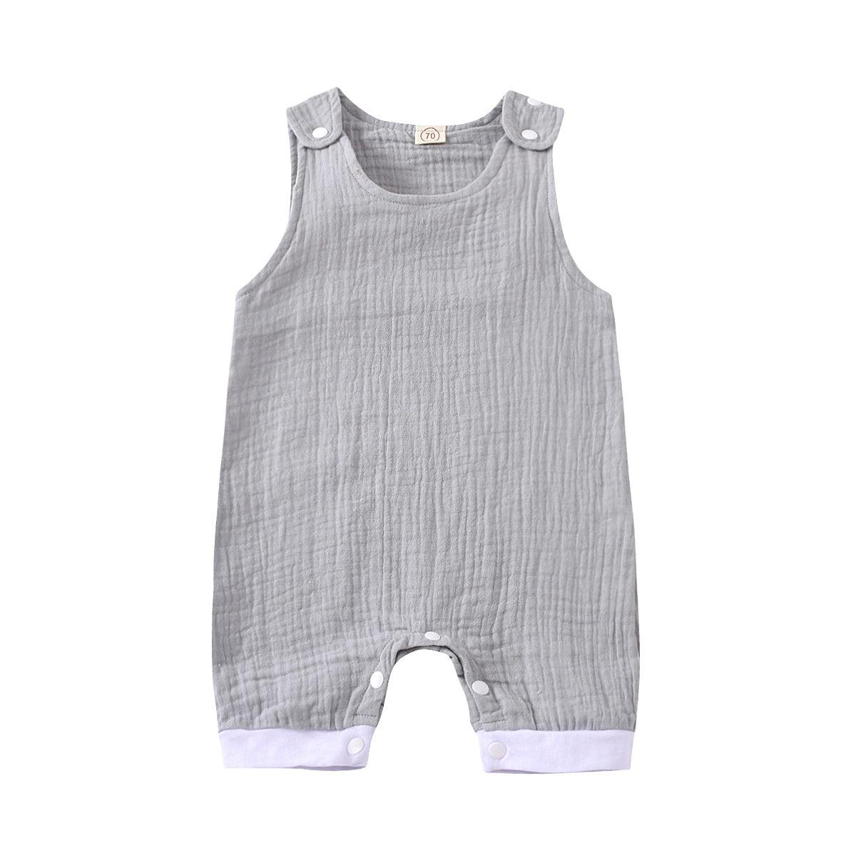 Baby Boy Sleeveless Grey Bodysuit Baby One Piece Jumpsuit - PrettyKid