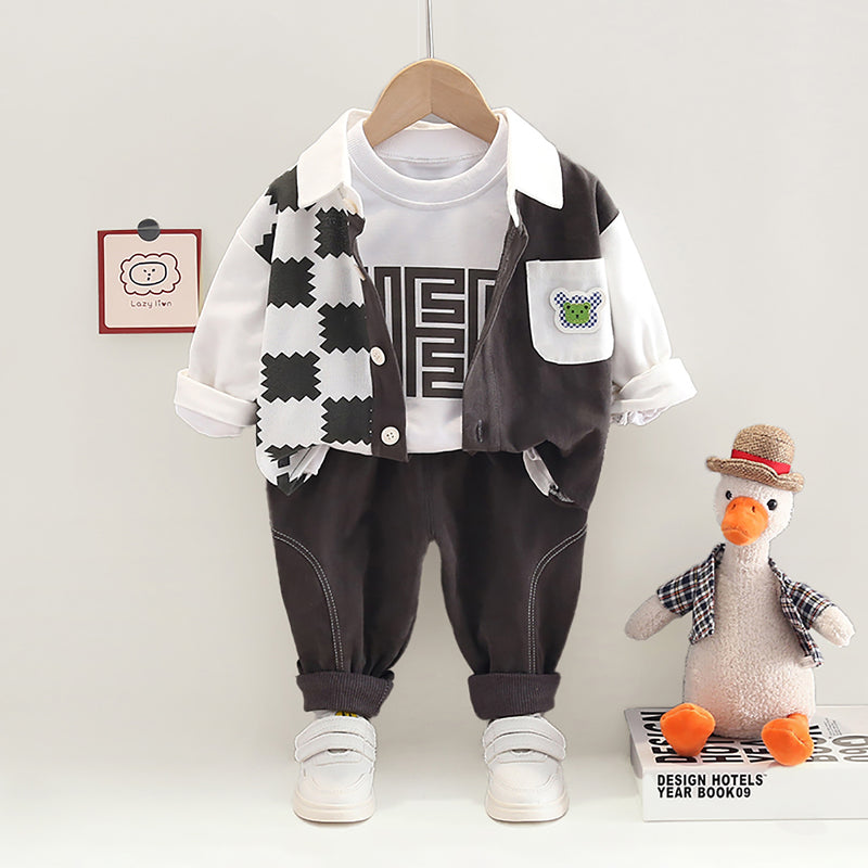 Wholesale Toddler Boy Casual Plaid Contrast Colored Threepcs Suit in Bulk - PrettyKid