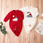 Christmas Hat Embroidery Knit Piece Long Sleeve jumpsuit for Baby - PrettyKid