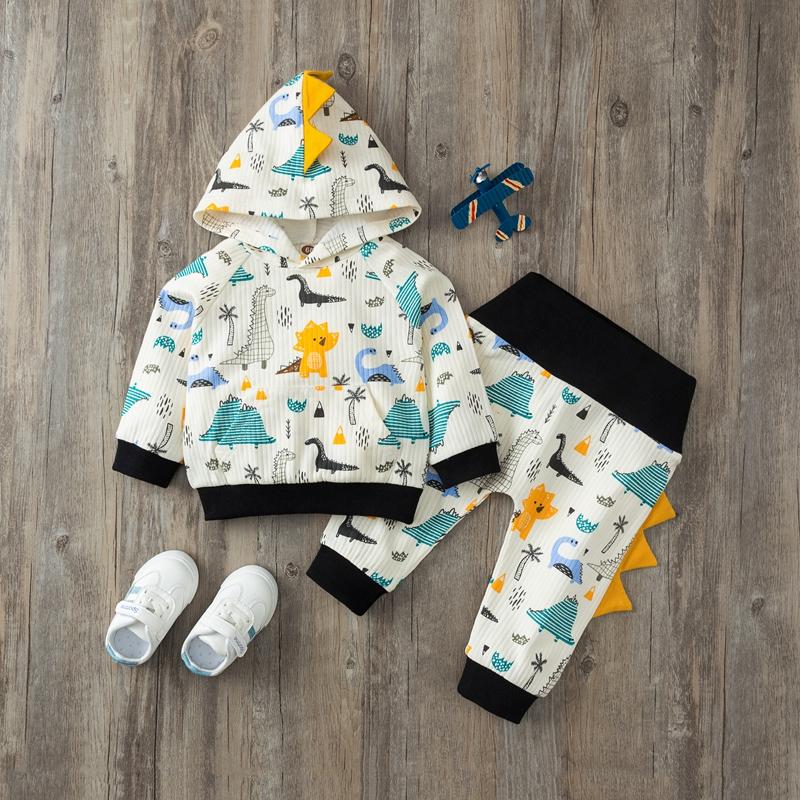 2-piece Dinosaur Printed Hooded Coat & Pants for Baby Boy - PrettyKid