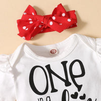 Baby Girl Letter Pattern Bodysuit & Polka Dot Skirt & Headband - PrettyKid