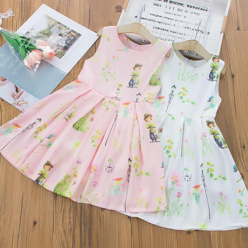 baby girl wholesale boutique clothing Toddler Girl Cartoon Print Sleeveless Dress - PrettyKid