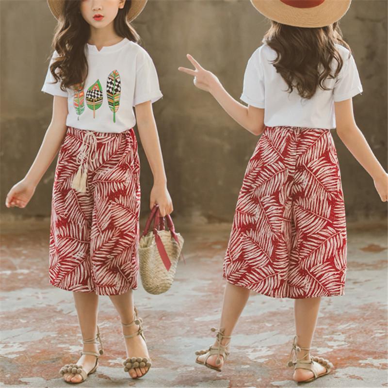 2-piece Plant Printed T-Shirt&Skirt for Girl - PrettyKid