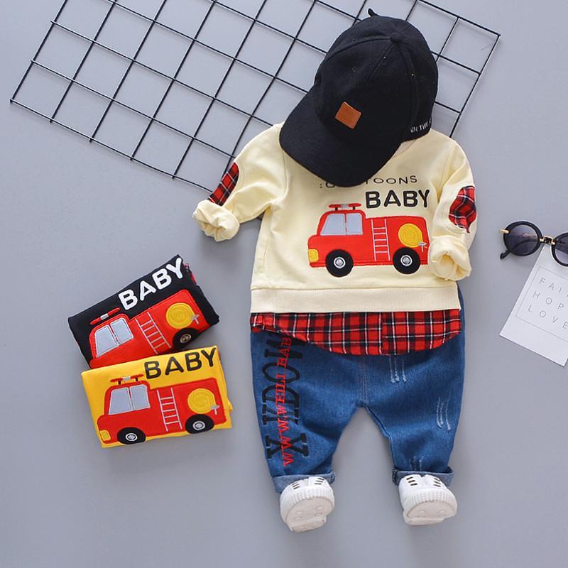 2-piece Fire Truck Pattern Sweatshirts & Pants for Children Boy - PrettyKid