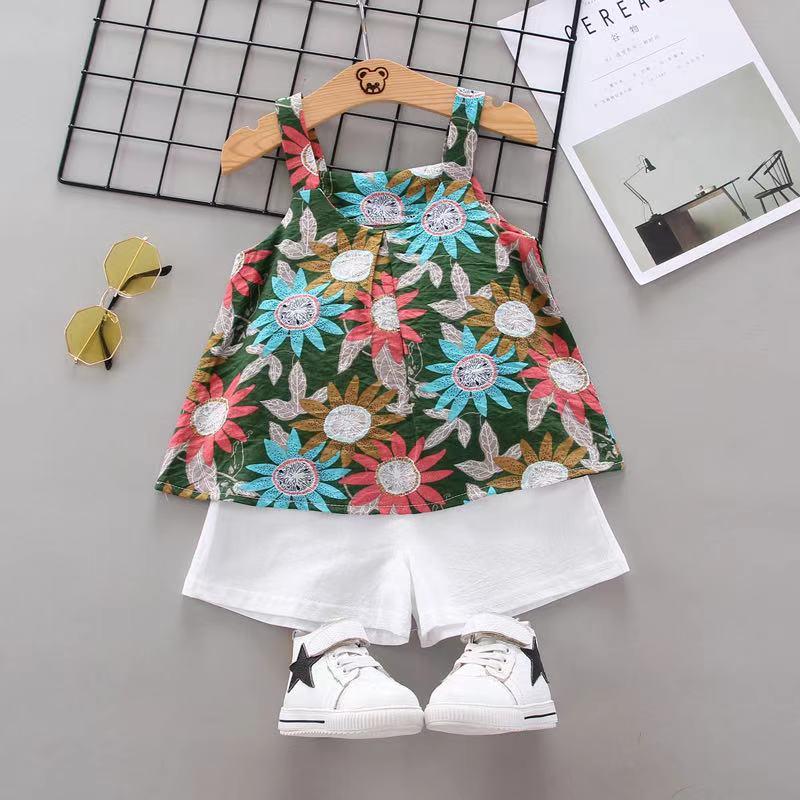 Toddler Girl Floral Print Suspender Top & Shorts Wholesale Children's Clothing - PrettyKid