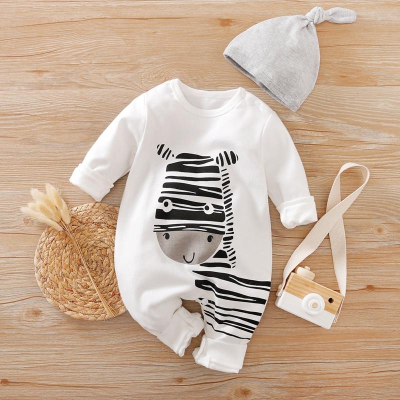 2-piece Zebra Printed Long Sleeve Jumpsuit with Hat Set for Baby Wholesale children's clothing - PrettyKid