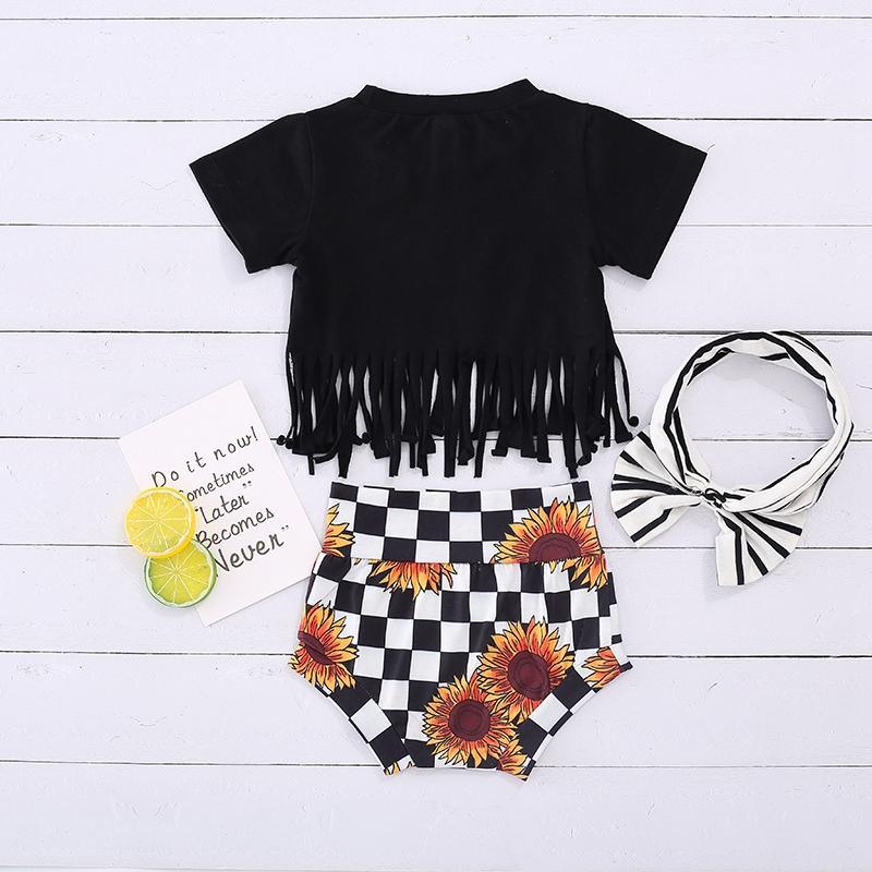 3-piece Tassel Tops & Shorts & Headband for Baby Girl Wholesale children's clothing - PrettyKid