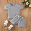 Baby Boy Solid Color Crew Neck Short Sleeve T-Shirt And Shorts Baby Outfit Sets - PrettyKid