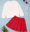 Toddler Kids Girl Solid Color Love Printed Long Sleeve T-shirt Red Pleated Skirt Set - PrettyKid