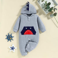 Baby Boys' Dinosaur Hooded Long Sleeved Jumpsuit - PrettyKid