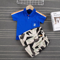 rahigo baby clothes wholesale Toddler Boy Color-block Polo Shirt & Camouflage Print Shorts - PrettyKid