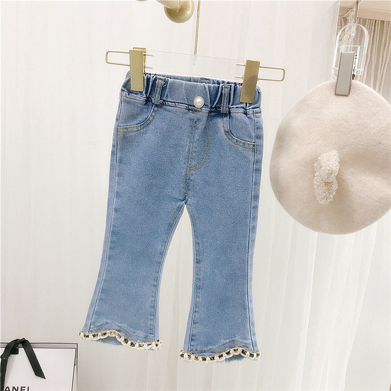 9M-6Y Small Fragrance Irregular Denim Flared Jeans Cute Toddler Girl Clothes Wholesale - PrettyKid