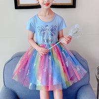 Girl Butterfly Rainbow Mesh Hem Dress - PrettyKid