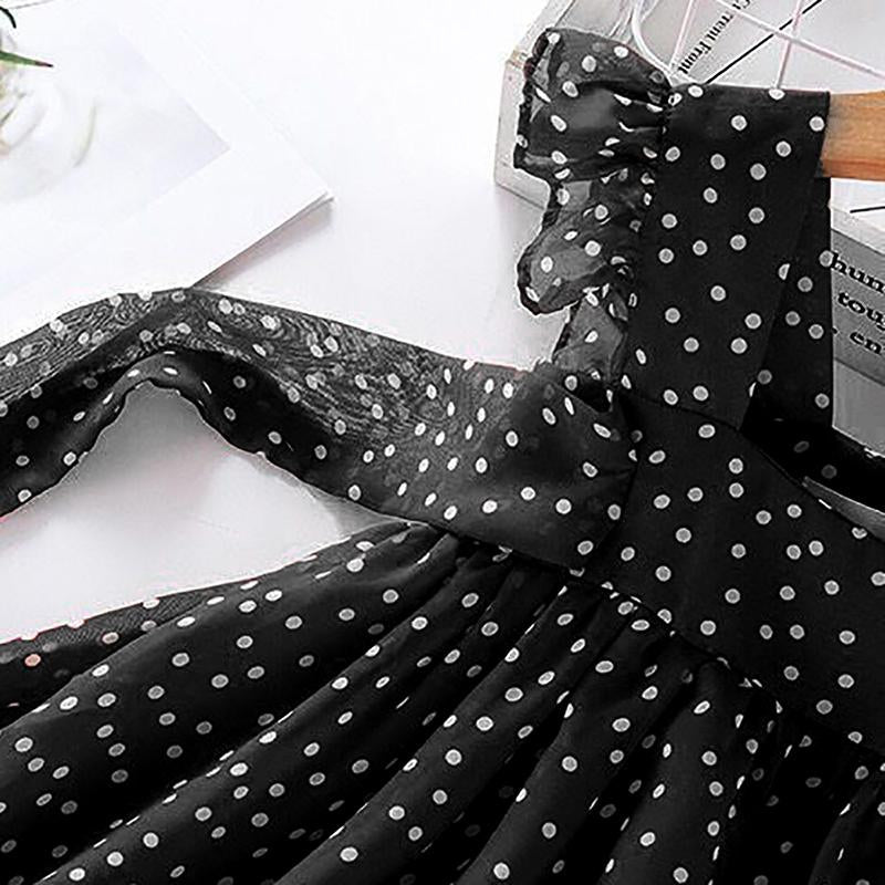 Ruffle Bow Decor Polka Dot Pleated Dress for Toddler Girl - PrettyKid
