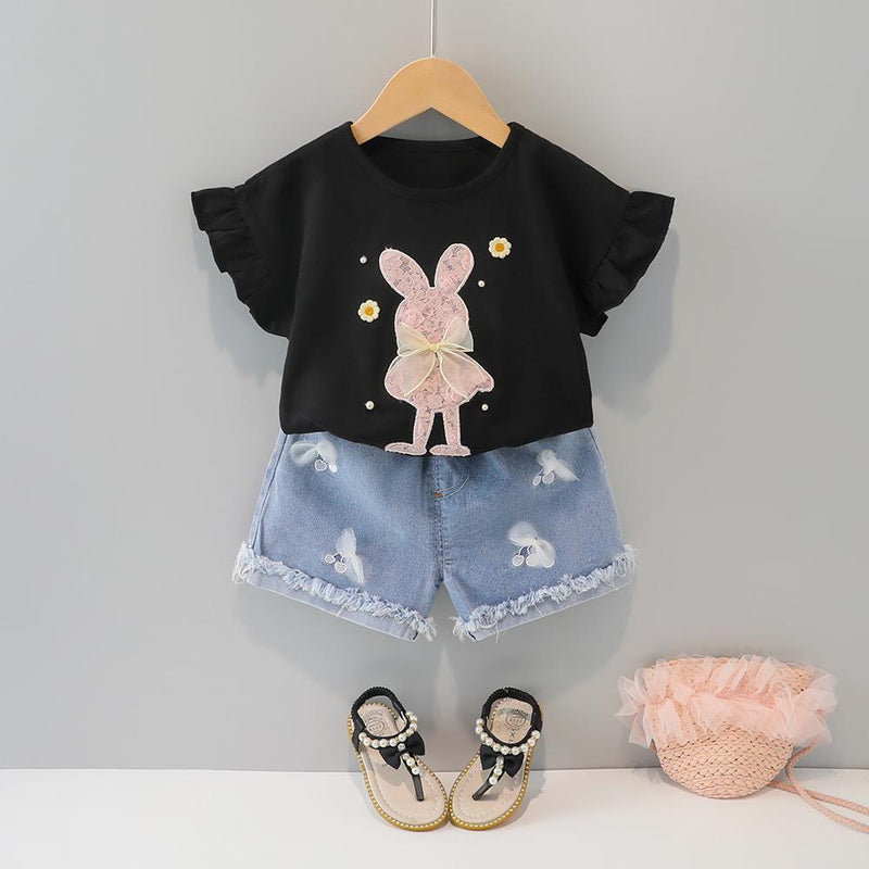 Grow Girl Bunny T-shirt & Denim Shorts - PrettyKid