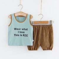 Toddler Boy Letter Print Vest & Striped Shorts - PrettyKid