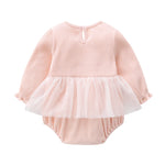 0-12M Baby Girls Lace Mesh Long Sleeve Bodysuit & Headband Wholesale Baby Clothing - PrettyKid